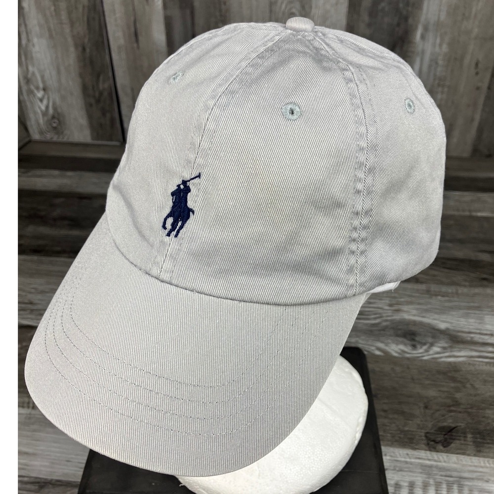 Polo Ralph Lauren Light Gray Chino Twill Baseball Cap Navy Pony Logo Adjustable